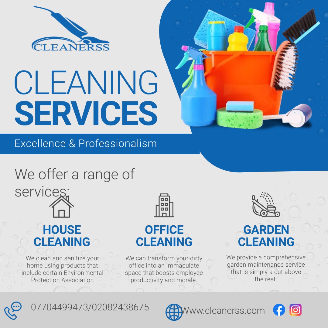 Domestic and Commercial Cleans 
Cleanerss.com is the London leading cleaning company with many years of experience.
We provide a range of different services including; Carpet Cleaning, Deep Cleaning, Move In/Out Cleans, Office Cleans, Tenancy Cleans and much more!