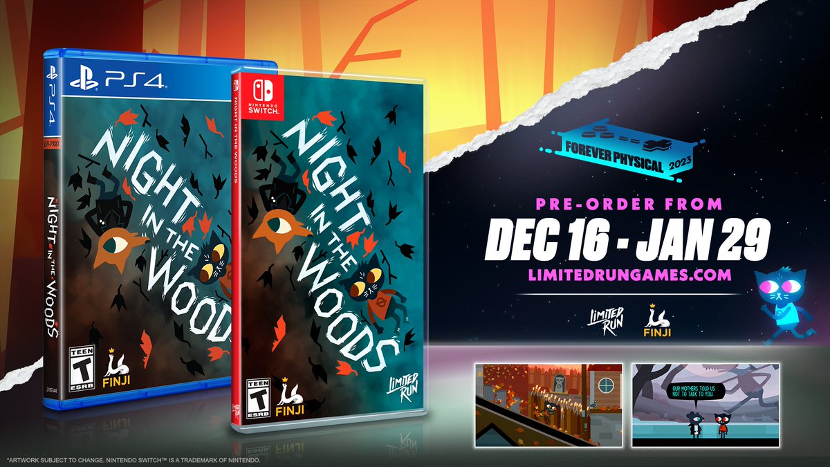 The longest night of the year is soon upon us...

Pre-orders for Night in the Woods hit Limited Run tomorrow! Available on PS4 or Switch physical in Standard or Collector's Editions.
Learn More + Wishlist: bit.ly/3j8leOh
