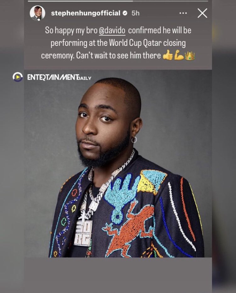 Entdaily001's tweet photo. The world can’t wait to see OBO smile again 😈

Davido will perform at the World Cup closing ceremony in Qatar this Sunday December 18th 🇶🇦🎤⚽️

#davido #WorldCup #davido EFCC JUST DEY #music #afrobets https://t.co/NfYupYfnCd