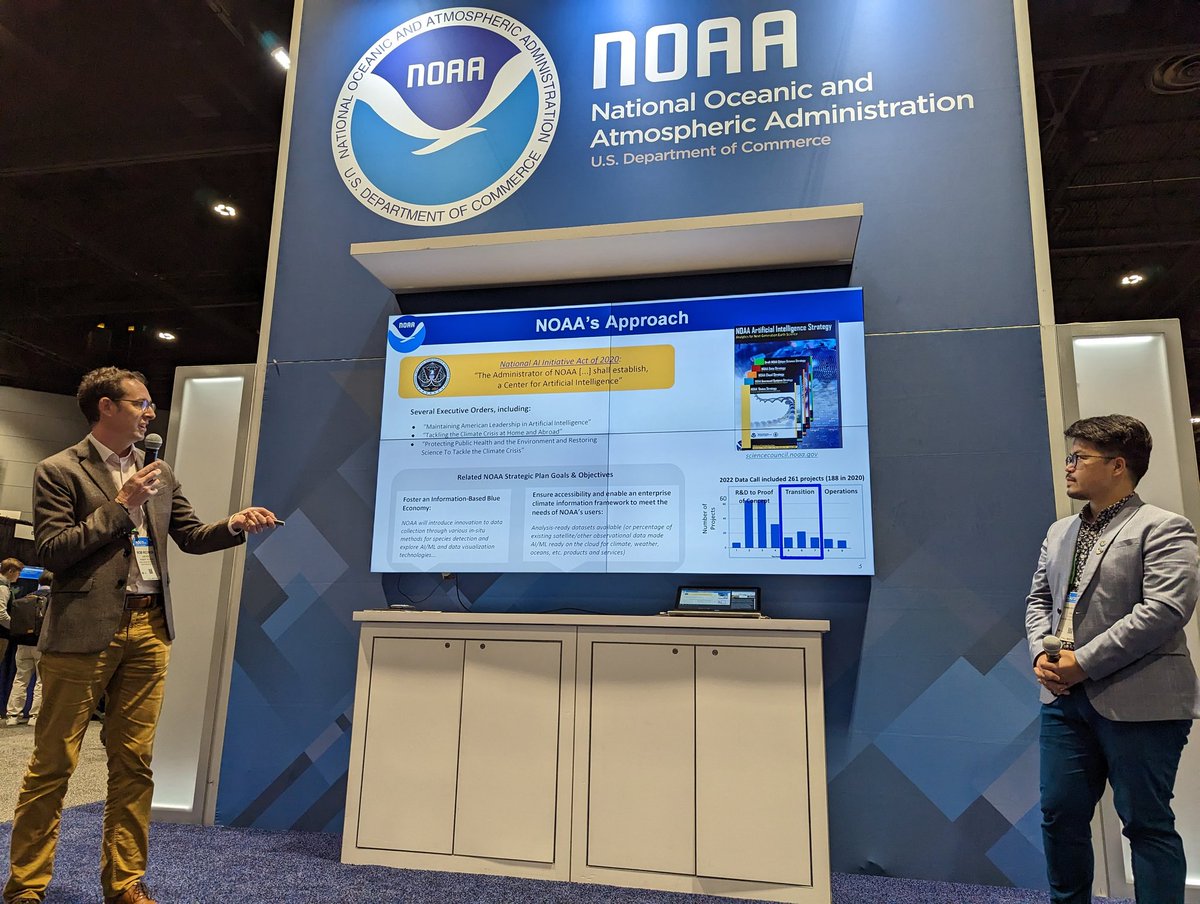 Visit the <a href="/NOAA/">NOAA</a> booth #AGU2022 to hear from <a href="/spwxrob/">Rob Redmon 🌎</a> and @douglas_rao about NOAA's approach to AI!
