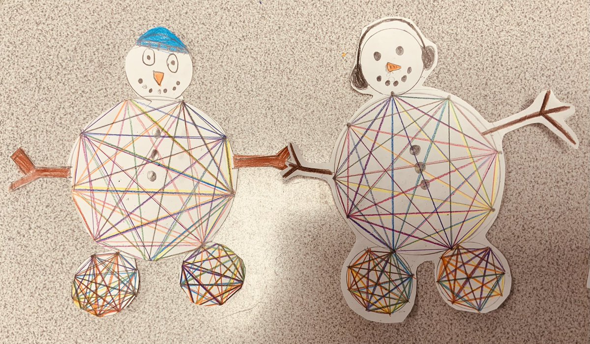 amyfel92's tweet photo. I teach a set of cousins Maths. After thinking they didn’t want to sit anywhere near each other, they were SO adorably happy to have the chance to sit next to each other yesterday. They created these little snowmen with protractors and compasses. It’s made my heart so warm ♥️. https://t.co/OaUqmI4sUX