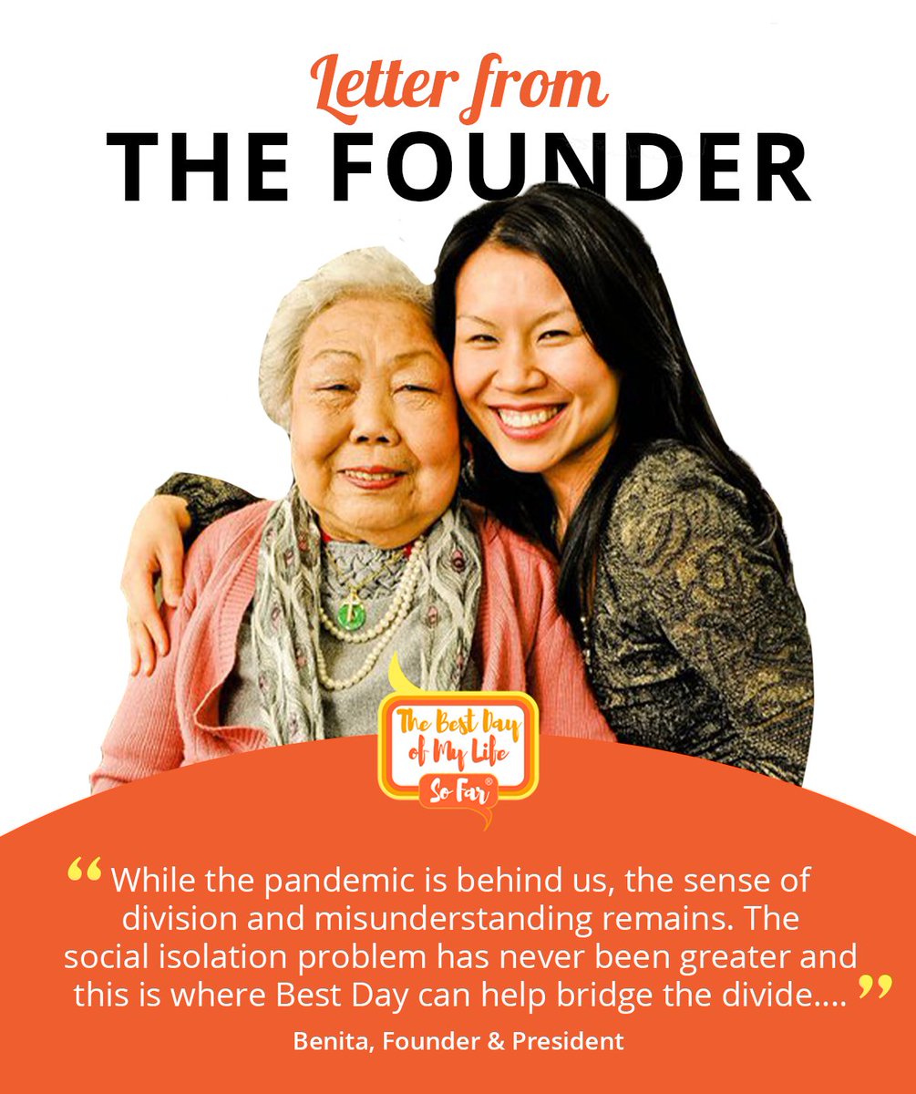 bestdaysofar's tweet photo. Read A Letter from Our Founder about the impact Best Day of My Life So Far has on the community, and how you can help reduce older adults' social isolation at: https://t.co/SSUvZIeCSg
https://t.co/qbNOMMjstW https://t.co/LEoQniKp3A