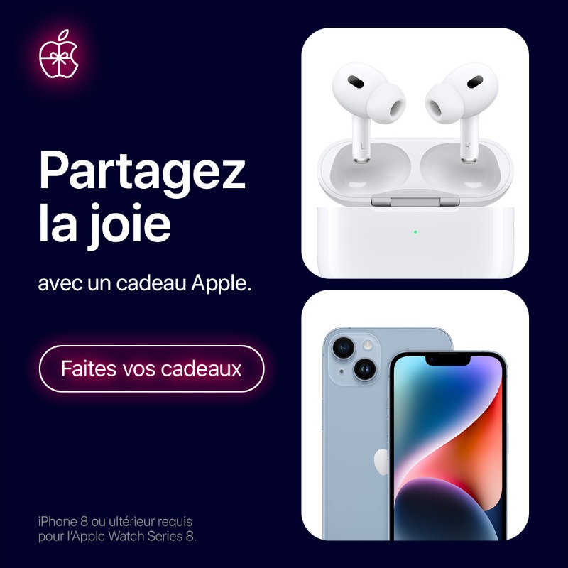 Apple's tweet photo. Partagez la joie des fêtes avec un cadeau Apple.