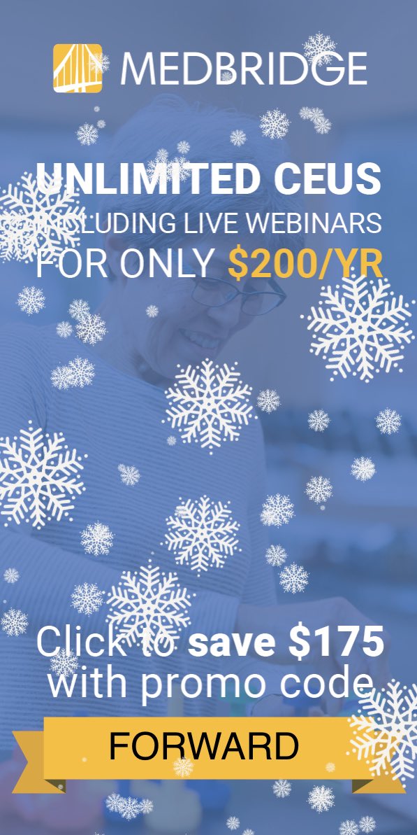 forward_therapy's tweet photo. Treat yo’self this winter with a subscription to @MedBridgeEd, amazing courses and instructors, unlimited CEUs! Use code FORWARD at https://t.co/yrVQeEjJZP for a rocking’ holiday deal! https://t.co/nLSoGnCOOa