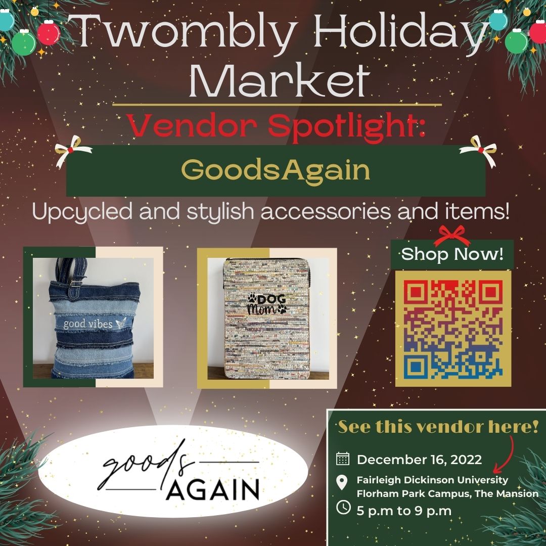 TOMORROW at the Twombly Holiday Market: GoodsAgain has a selection of upcycled and stylish products. Help save the planet while looking your best! Check them out by scanning the QR code below or shop GoodsAgain at the Twombly Holiday Market: lnkd.in/ebfgQxUg
#smallbusiness
