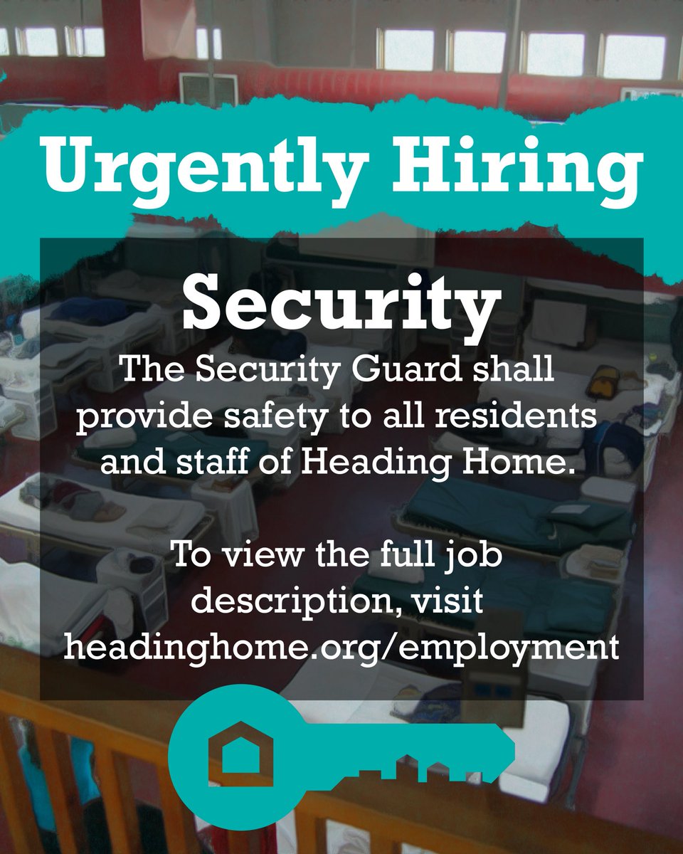 URGENTLY HIRING: SECURITY
(Please Share)
The Security Guard shall provide safety to all residents and staff of Heading Home. View the job description and apply at headinghome.org/employment today!
