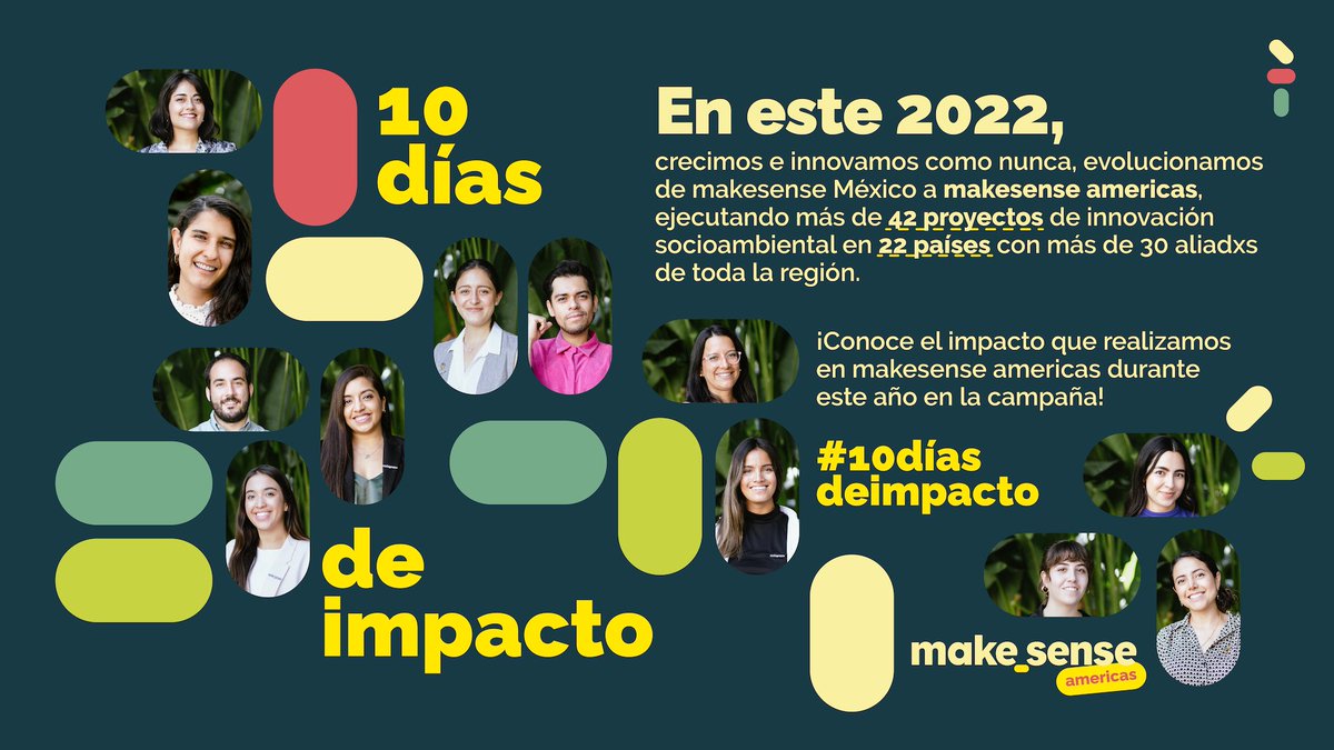 ¡Conoce nuestro impacto del 2022 #10díasdeimpacto💥!

En este 2022 crecimos e innovamos como nunca, evolucionamos de makesense Mexico a makesense americas🌎: +42 proyectos de innovación socio-ambiental en 22 países con +30 aliadxs.

👉 Conoce más en bit.ly/3W2E7B8