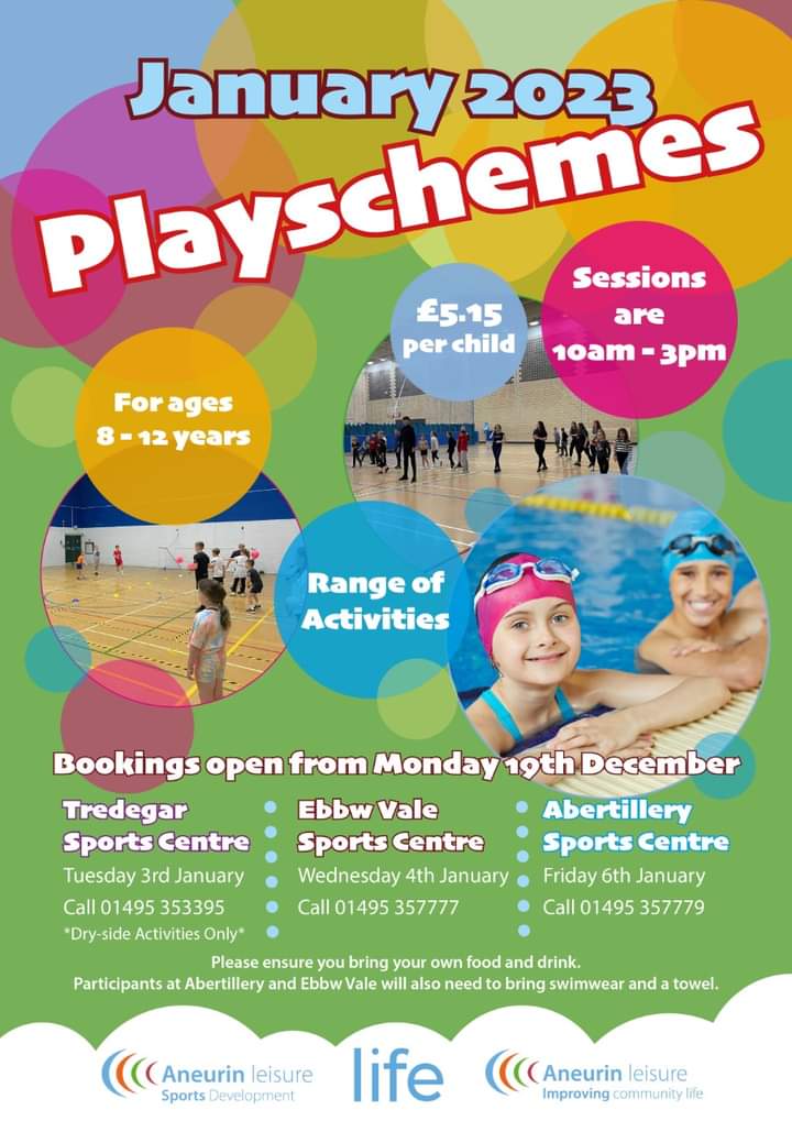 Our Playschemes will be back in the New Year at all 3 sports centres! 

Bookings for these Playschemes will be open from Monday 19th December

Call your local sports centre to reserve your place!