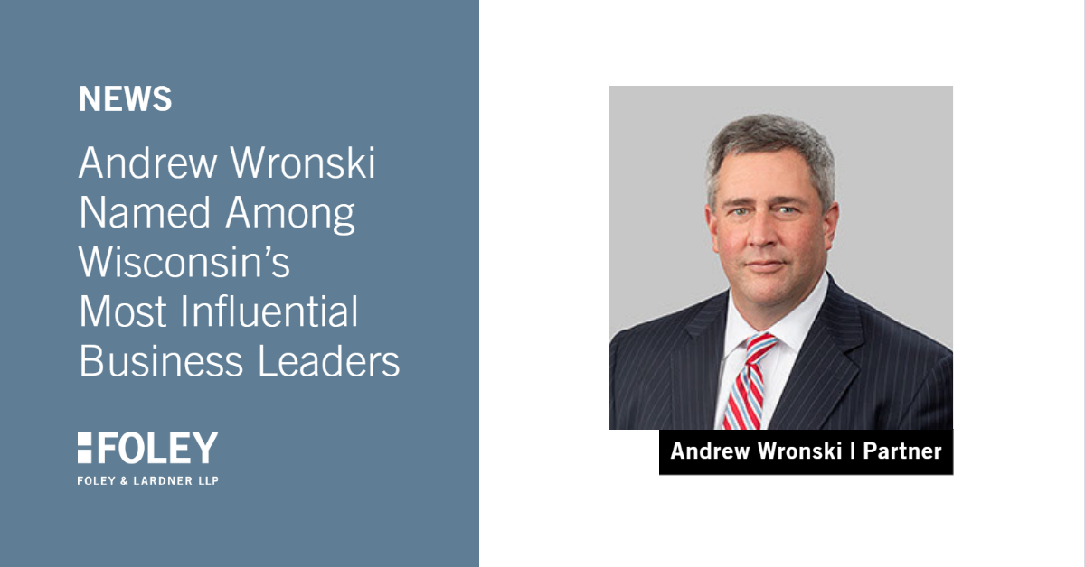 FoleyandLardner's tweet photo. Congratulations to Foley’s Andy Wronski, the managing partner of our #Milwaukee office, on being named to @BizTimesMedia's “Wisconsin 275” list as among the most influential business leaders in the state for 2022.
For more - https://t.co/jQlgOBYhVD
#HappyatFoley #Wisconsin275 https://t.co/zVHiyT6ICi