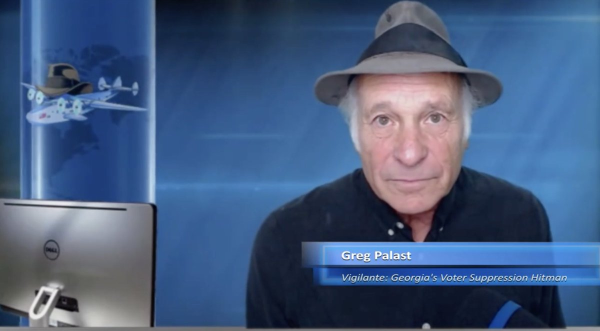 Greg_Palast's tweet photo. I'm LIVE on the @Thom_Hartmann Program for a full hour, discussing my latest article on the #GArunoff. https://t.co/shibreyb6U https://t.co/wLOiBmzol8