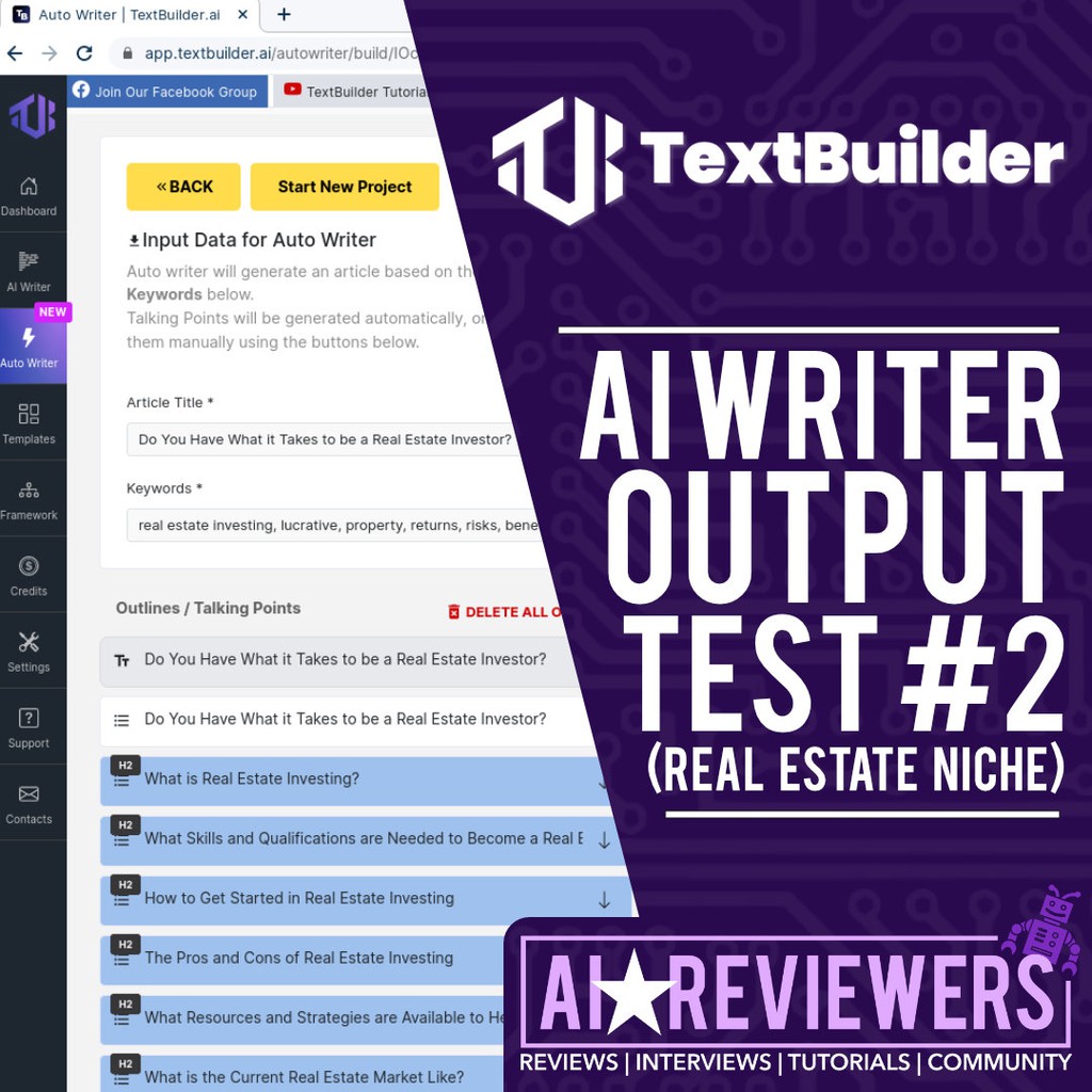 AIReviewers's tweet photo. How capable is TextBuilder's 1-click Auto Writer tool? Check out our latest video where we evaluate output for the real estate niche and see how it scores for plagiarism and AI content detection: https://t.co/yUIx8r6zW5 #textbuilder #ai #aitool #aisoftware #aicontent #blogging https://t.co/ifCTjig6JT