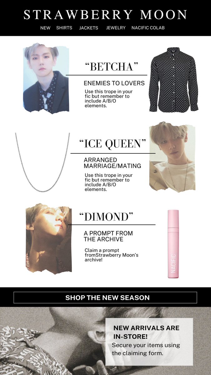 abobaekhyun's tweet photo. We are proud to present Crescent Moon’s featured pieces from the newest collection!

Shop the prompt archive for more exclusive items 🛍️ ☆: https://t.co/J6wbtxup1z

Check out using the claiming form 🛒 ☆ : https://t.co/ni1O1ilp4H

Sale season will end 01/06. Have fun shopping! https://t.co/nxBV8btghh