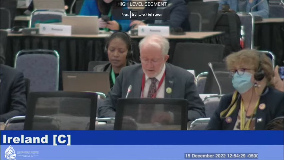 BizBioIrl's tweet photo. Minister of State for Heritage @noonan_malcolm tells the High-level meeting at #Cop15 of recent work #ForNature in Ireland, including our Business For Biodiversity platform, Citizens Assembly (&amp; Youth Assembly) on #BiodiversityLoss &amp; the 4th Biodiversity Action Plan #Biodplan22 https://t.co/VGJ0In4iSr