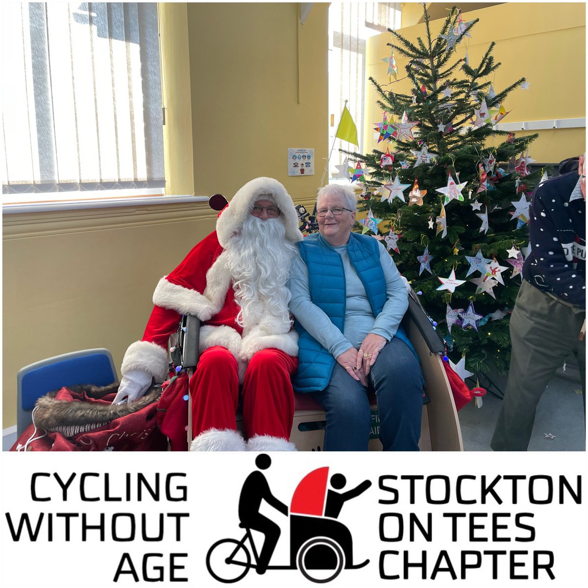 CWAStockton's tweet photo. Trixie and Santa attended Stepping On Social to hand out gifts and offer a memorisable photo opportunity!
@teesriders #TrixieTrishaw #CyclingWithoutAge #CWAStockton #LetsEndLoneliness #StocktononTees #TrioBike #ChairBasedExercise #ChairSupportedExercise #OlderPeople https://t.co/nzdWvvy86j
