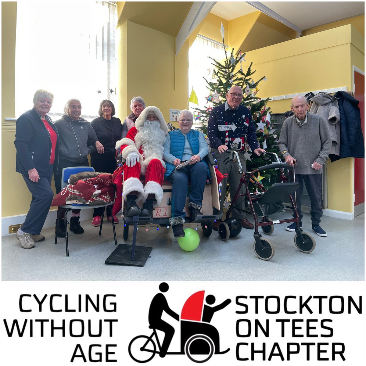 CWAStockton's tweet photo. Trixie and Santa attended Stepping On Social to hand out gifts and offer a memorisable photo opportunity!
@teesriders #TrixieTrishaw #CyclingWithoutAge #CWAStockton #LetsEndLoneliness #StocktononTees #TrioBike #ChairBasedExercise #ChairSupportedExercise #OlderPeople https://t.co/nzdWvvy86j