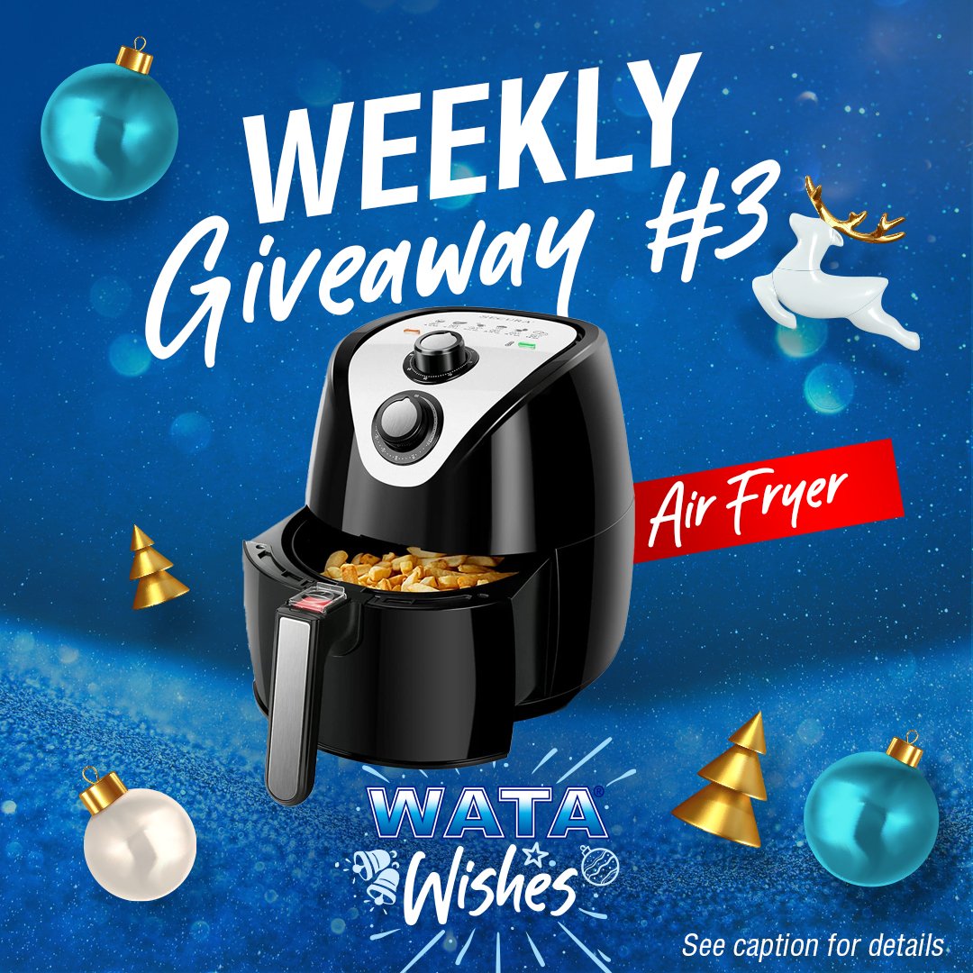 OfficialWATA's tweet photo. It's week 3 of the WATA Wishes Weekly Giveaways! For a chance to win an Air Fryer:
1. Post a photo of your favourite Christmas moment & say why
2. Tag @@officialwata
3. Use the hashtag #WATAWishesMemories
#WATA #WATAWishes https://t.co/40DIRa6bKo