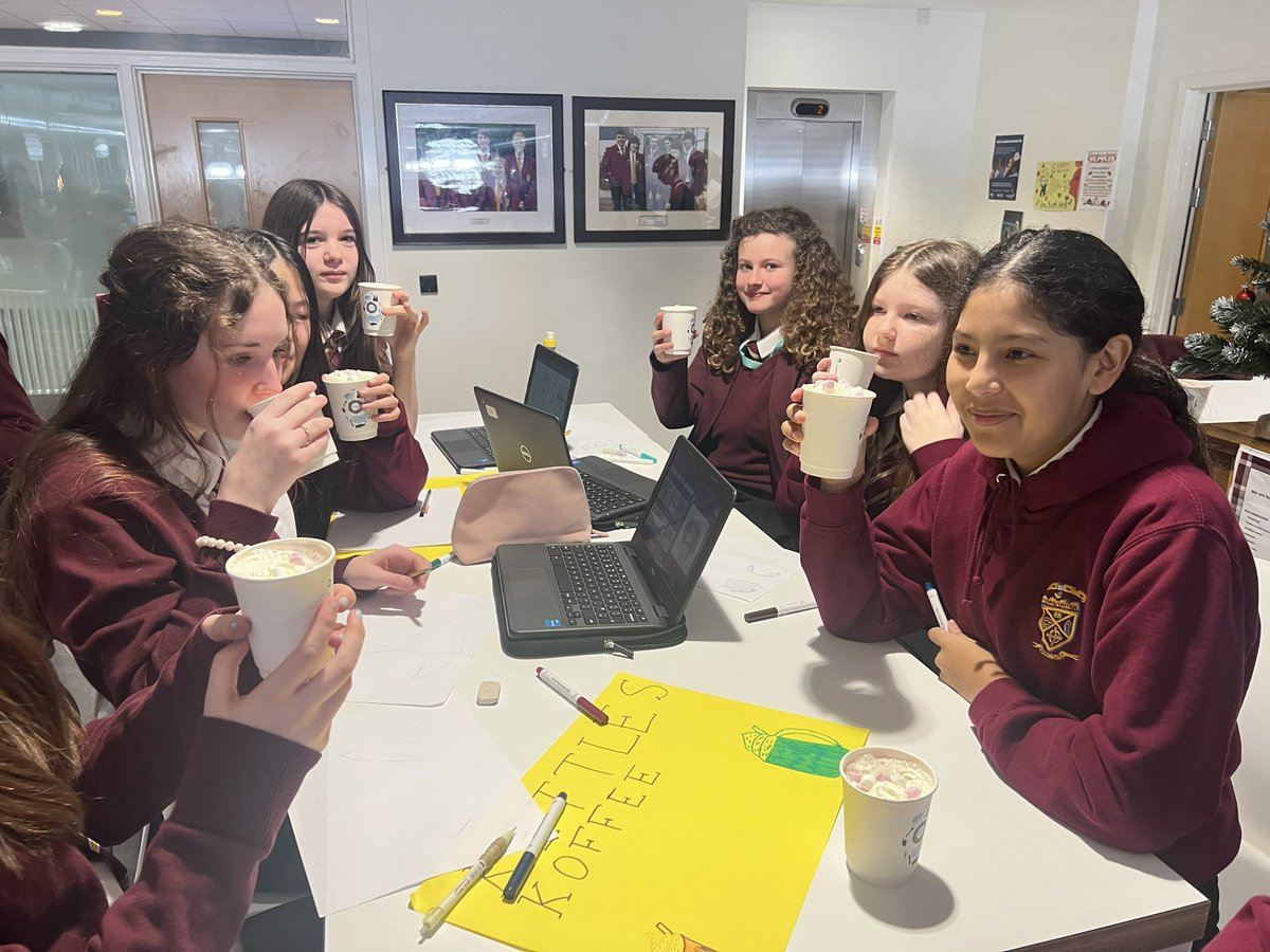 MrsPert1's tweet photo. 1A2 conducted their Business meetings @KettlesKoffee today. They are working on a marketing campaign for the Breakfast Club. They have also more than earned a hot chocolate for their excellent work ethic since August! #celebratingsuccess @StModansHS https://t.co/8lWuNoDsz1