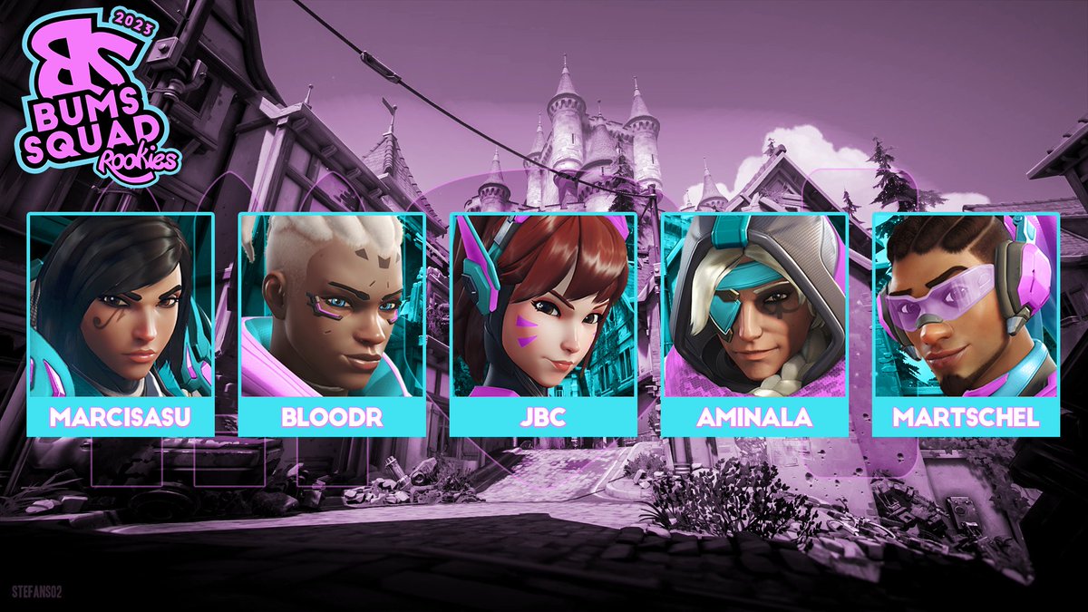SquadBums's tweet photo. zum ersten mal stellen wir gleich 2 Overwatch Teams!
Heißt die BumsSquad Rookies für 2023 herzlich Willkommen!
🛡️  - @JBC_OW
⚔️ - @Marci_Sasu
⚔️ - @pauliballert
💉 - @Aminala_ttv
💉 - @MightBeMarcel
Wir hoffen auf ein tolles Jahr und tolle Games mit euch!! 
#BSRookies #BumsSquad https://t.co/TN0ardaRjA