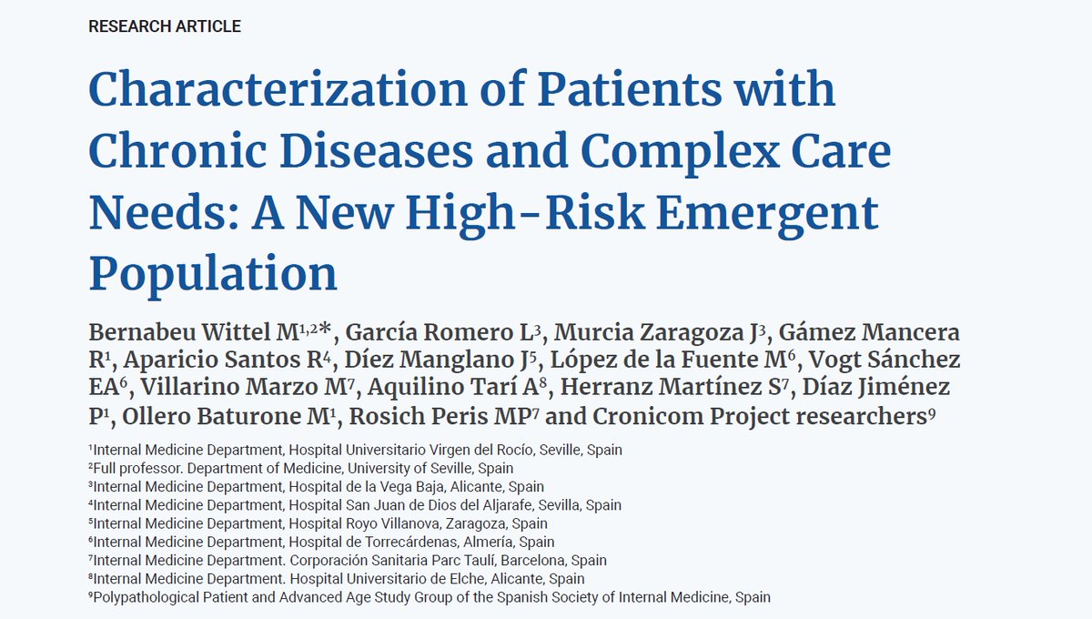 🔴Publicados resultados del estudio #CRONICOM que impulsado desde nuestro <a href="/GT_Pluri_SEMI/">GT_Croni_Pluripatología_SEMI</a> ha puesto de manifiesto la prevalencia y características de los pacientes con problemas complejos de salud en el ámbito de medicina #interna.
¡Enhorabuena al equipo!
👉jelsciences.com/articles/jbres…