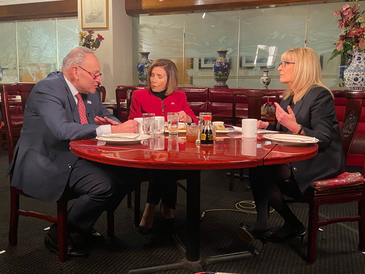 Scoop: What happens when @SpeakerPelosi and @senschumer sit down for their first ever joint interview over Chinese food? You don’t get a word in edgewise… @CNN @CNNPolitics Photo 👇🏻