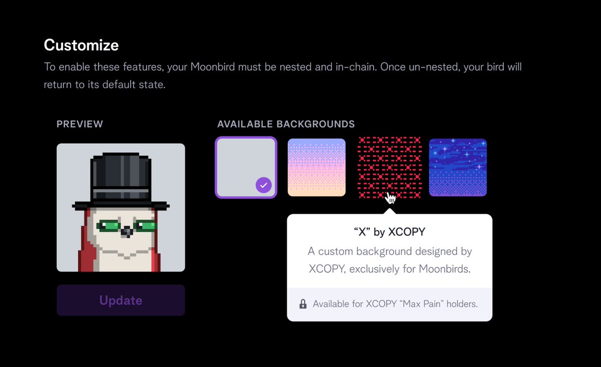 To activate, log into your Collector Profile on proof.xyz and select one of your Moonbirds. From there, you can see the Backgrounds you qualify for. If you haven’t created an account yet, see more here: x.com/JustinMezzell/…