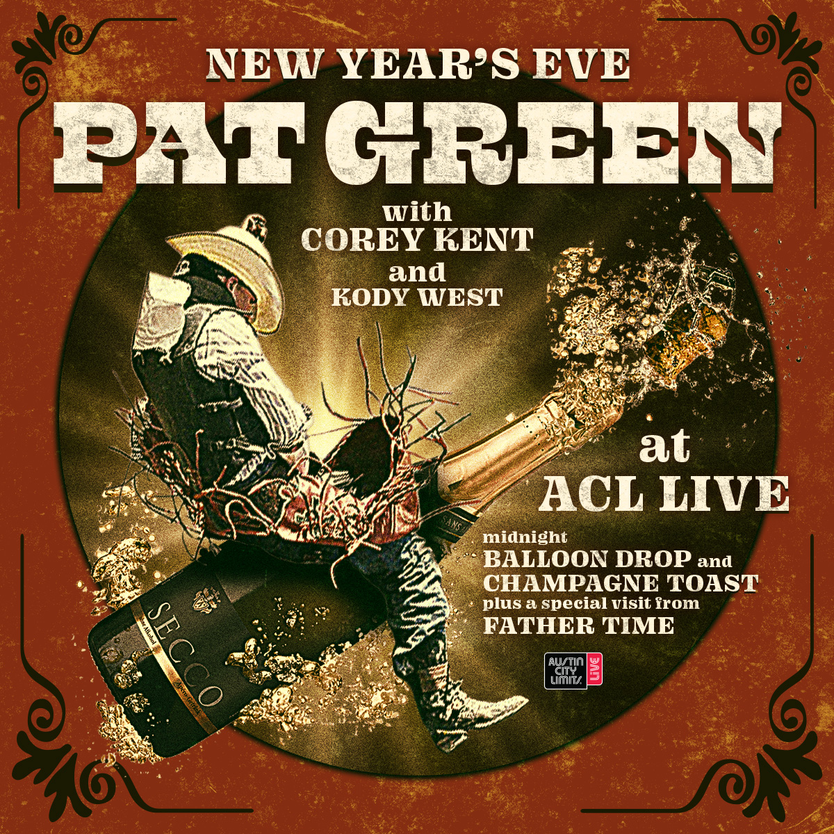 🍾 Singing Songs About Texas on New Years Eve with <a href="/PATGREENMUSIC/">Pat Green</a>, <a href="/COREYKENT/">Corey Kent</a> &amp; <a href="/KodyWest/">Kody West</a>! Kick off 2023 at ACL Live w/ great music, a midnight balloon drop, champagne toast and a special visit from Father Time! 

Don't miss the epic party, get tickets at opryent.co/3W18urD