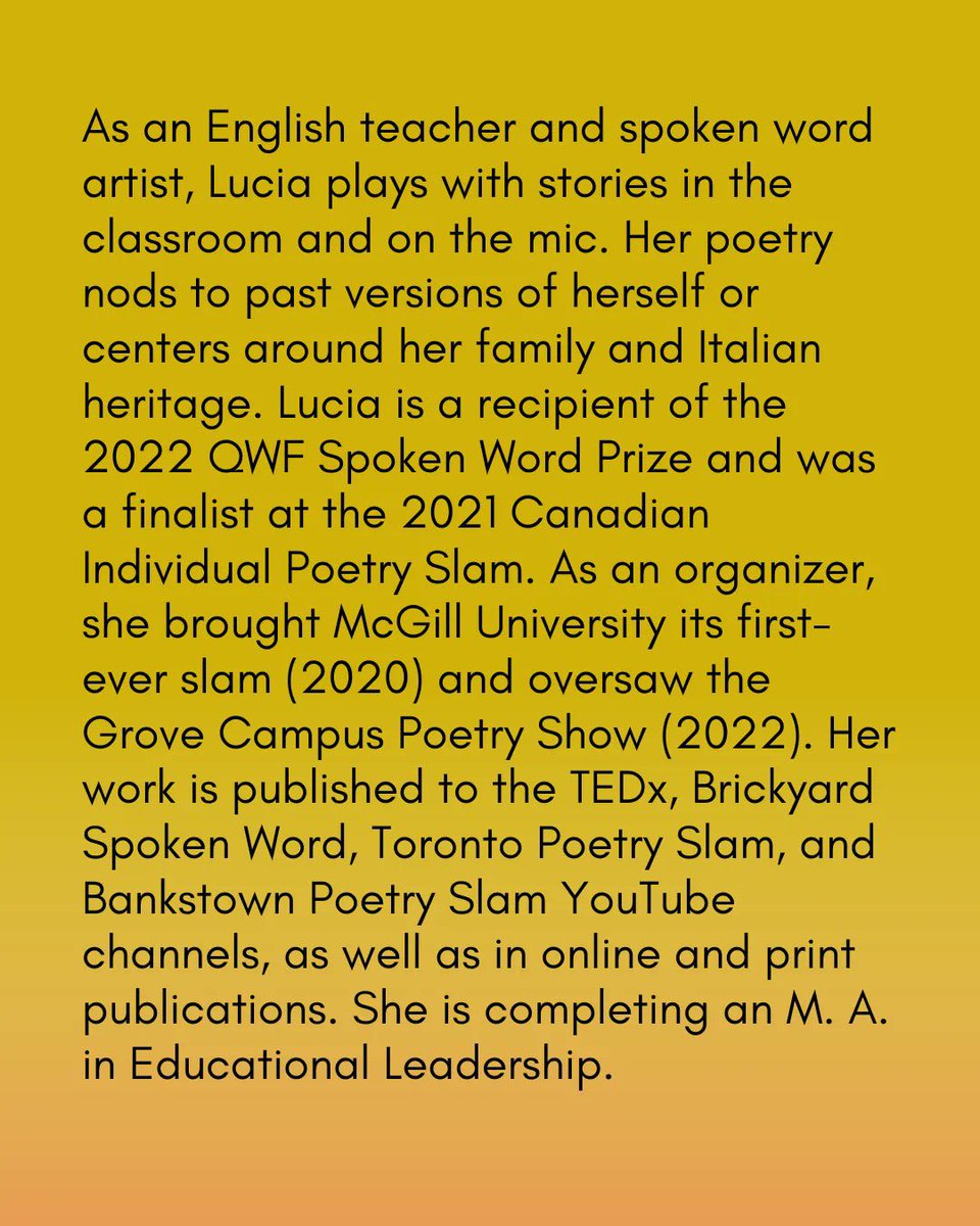 PoetryLabNews's tweet photo. Presenting the finalists for 🌟THE POETS 🌟 

Lucia de Luca is one of seven incredible poets who will be moving on to the finals round on December 30th on #PoeTV 

#spokenwordcompetition #poetrycommunity #spokenword #THEPOETS #PoeTV #caffeinetv #poetry https://t.co/NRigGy9H6A