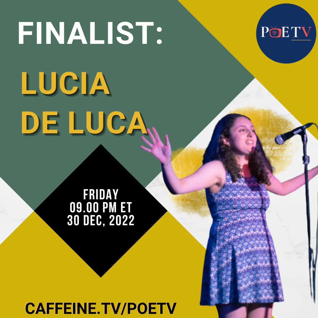 PoetryLabNews's tweet photo. Presenting the finalists for 🌟THE POETS 🌟 

Lucia de Luca is one of seven incredible poets who will be moving on to the finals round on December 30th on #PoeTV 

#spokenwordcompetition #poetrycommunity #spokenword #THEPOETS #PoeTV #caffeinetv #poetry https://t.co/NRigGy9H6A