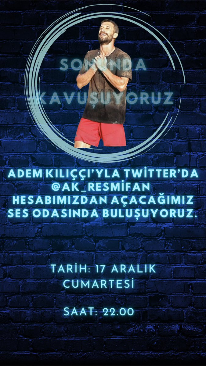 AK_resmifan's tweet photo. 17 Aralık Cumartesi günü saat 22.00’da Adem Kılıççı’yla güzel bir ses odası organize edeceğiz. Hepinizi bekliyoruz. 
Sormak istediğiniz soruları yorumlarda belirtebilirsiniz 👏🏻 

@adem_kilicci https://t.co/tWv6jbwzL4