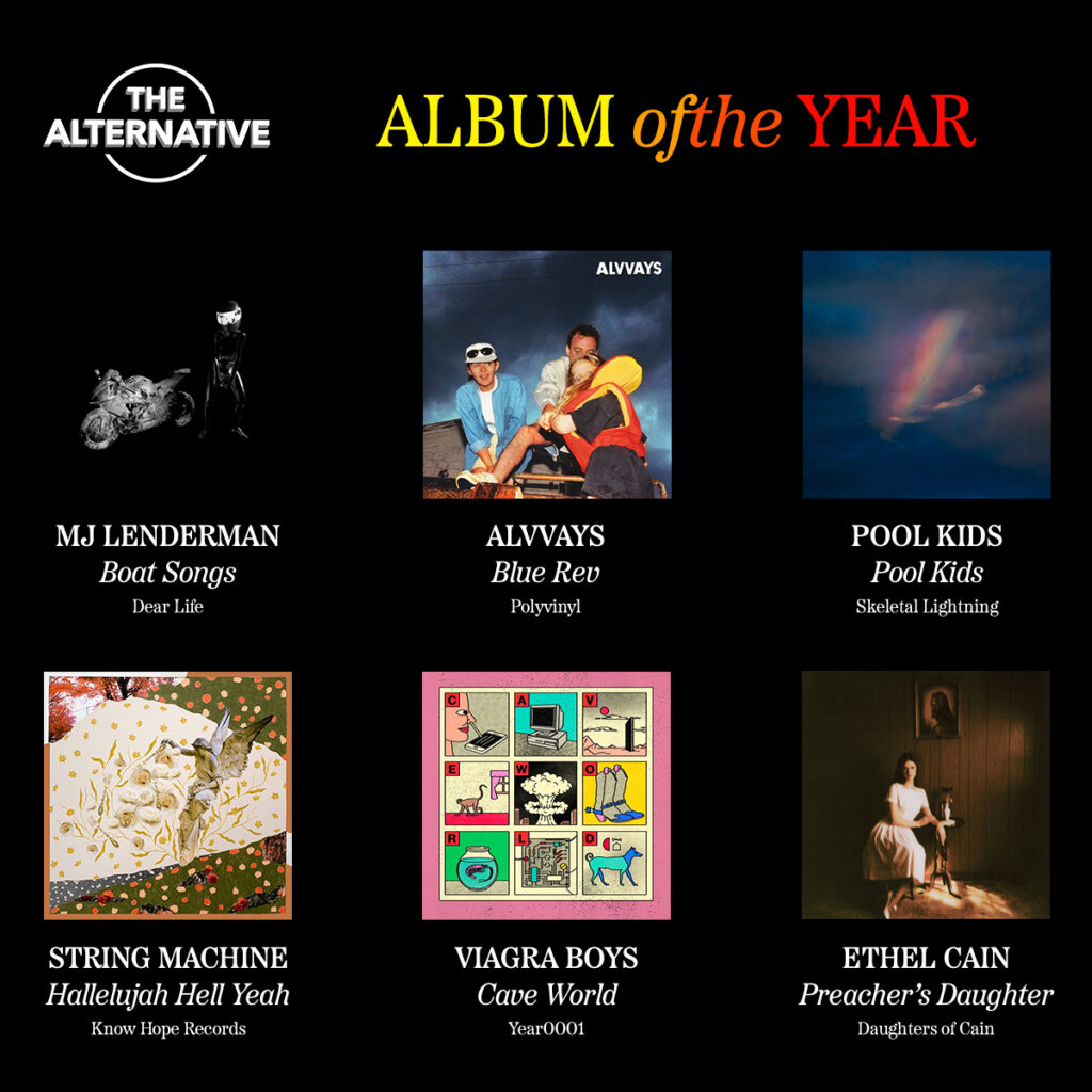 The Alternative (@getalternative) on Twitter photo OUR NOMINEES FOR ALBUM OF THE YEAR 2022 ARE:
<a href="/MarkJLenderman/">MJ Lenderman</a>
<a href="/alvvaysband/">Alvvays</a>
<a href="/poolkidsband/">pool kids</a>
<a href="/string_mchn/">String Machine</a>
<a href="/ViagraBoys/">viagr aboys</a>
<a href="/mothercain/">💀</a>
The winners and our top 50 list will be posted Tuesday 12/20!
Check out the other awards + a nominee playlist on the site! getalternative.com/the-10th-the-a… OUR NOMINEES FOR ALBUM OF THE YEAR 2022 ARE:
<a href="/MarkJLenderman/">MJ Lenderman</a>
<a href="/alvvaysband/">Alvvays</a>
<a href="/poolkidsband/">pool kids</a>
<a href="/string_mchn/">String Machine</a>
<a href="/ViagraBoys/">viagr aboys</a>
<a href="/mothercain/">💀</a>
The winners and our top 50 list will be posted Tuesday 12/20!
Check out the other awards + a nominee playlist on the site! getalternative.com/the-10th-the-a…