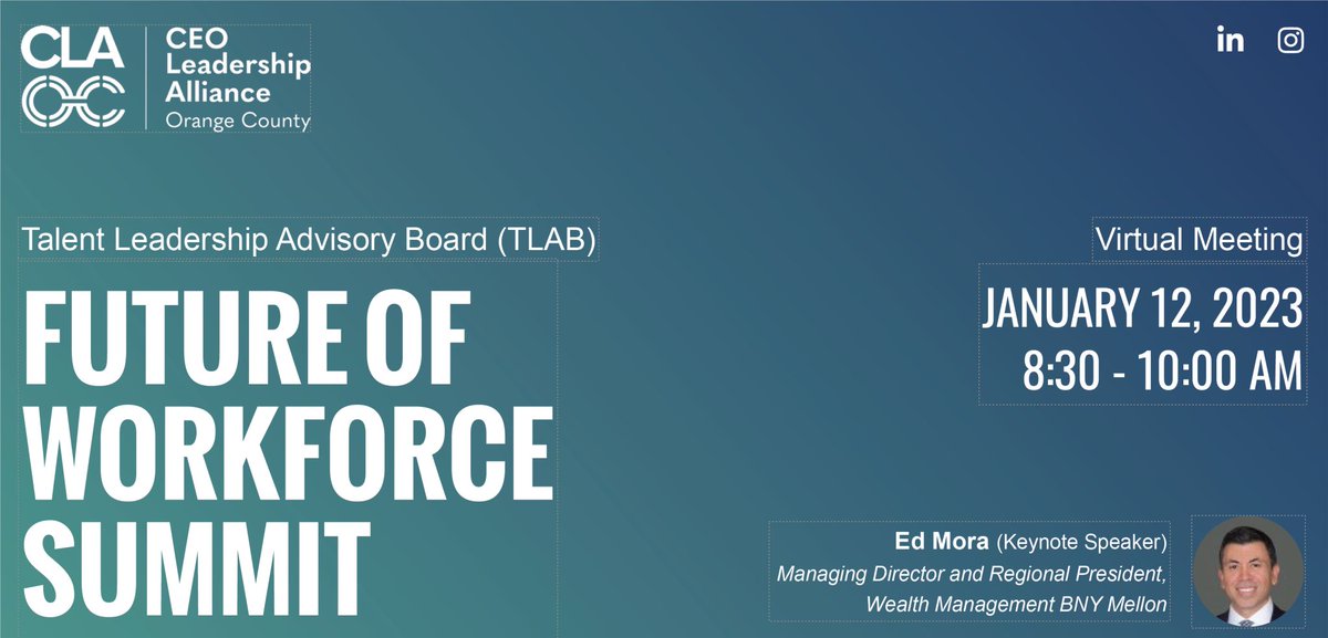 Excited to share that Edward Mora, CFP®, Managing Director &amp; Regional President, Wealth Management BNY Mellon, will keynoting our #FutureofWorkforce Summit! Register for the virtual meeting on 1/12/2023: bit.ly/3Wj1B4m