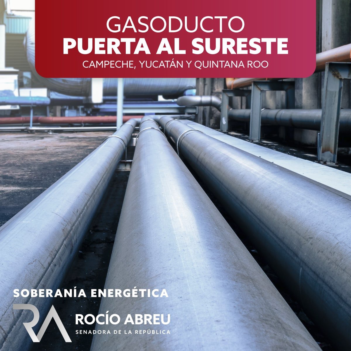 RocioAbreuA's tweet photo. EL GASODUCTO PUERTA AL SURESTE, este beneficiará sosteniendo bases para la energía en una región tan abandonada por gestiones anteriores, seguimos levantando la voz para su llegada a Campeche, Yucatán y Quintana Roo

#RocíoAbreu #Senadora #Campeche #CiudadDelCamen #Morena https://t.co/idCaQymav0