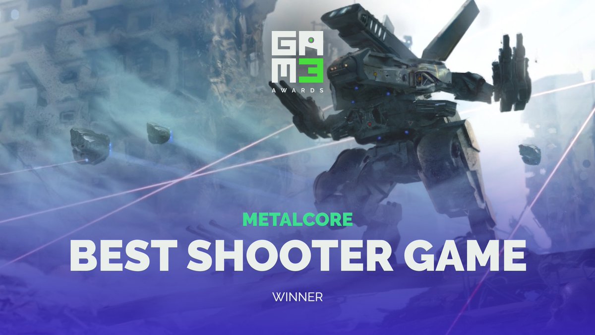 #PlayMetalCore VICTORY!

We're so thankful to win Best Shooter at the @PolkastarterGG GAM3 Awards! Couldn't have done it without our awesome team and outstanding community 🙏

ICYMI, here's the show:
twitch.tv/videos/1679692…

More exciting things to come in 2023 🙌 #GameFi #Web3