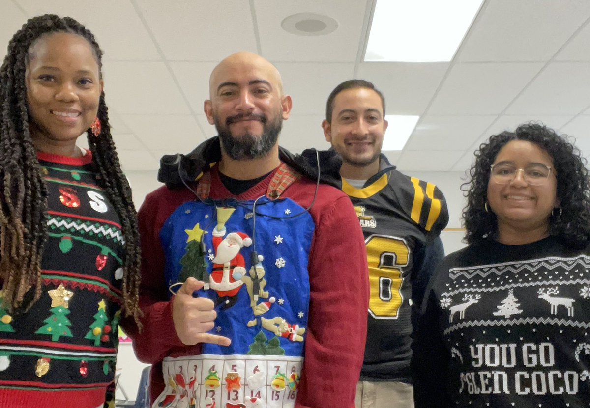 Tomorrow is a mystery. Today is a gift. That's why we call it 'The Present' – Eleanor Roosevelt                                          8th grade Black House - Ugly Sweater Day #Education #Family #uglysweater @aortiz_AMS @AMena_AMS @CHernandez_AMS @HAntwine_MS