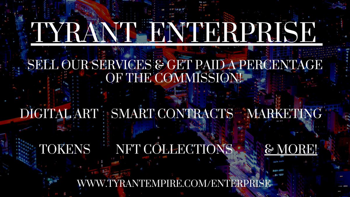 TheTyrantEmpire's tweet photo. Introducing the Tyrant Enterprise.
A new way to earn within the Empire.
1️⃣ Simply sign up to become a consultant for FREE
2️⃣ Refer our services to projects & companies
3️⃣ Get PAID when the deal goes through
https://t.co/XoxgrpS7Hb https://t.co/wnUEc3MdOy