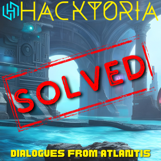 s1l1c0np1r4t3x's tweet photo. Just solved Dialogues from Atlantis! This was the last easy CTF I had left to complete on @hacktoria!
Check out my write up for it here: https://t.co/CqfUs8owlg
And follow me on any of my socials for so much more coming soon!
#osint #ctf #hacktoria https://t.co/eA8IrKaLHP