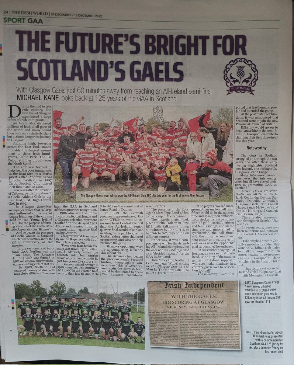MickKaneMMA's tweet photo. 125 years of @ScotlandGAA this year,fitting that @glasgowgaels would win the All Britain Junior Football Championship. @DunedinCGFC ladies team reached the All Britain Intermediate Football Final, @ceanncreigeclub the sole Hurling club came close in the Lancs league and ch/ship https://t.co/QujOVXR3be