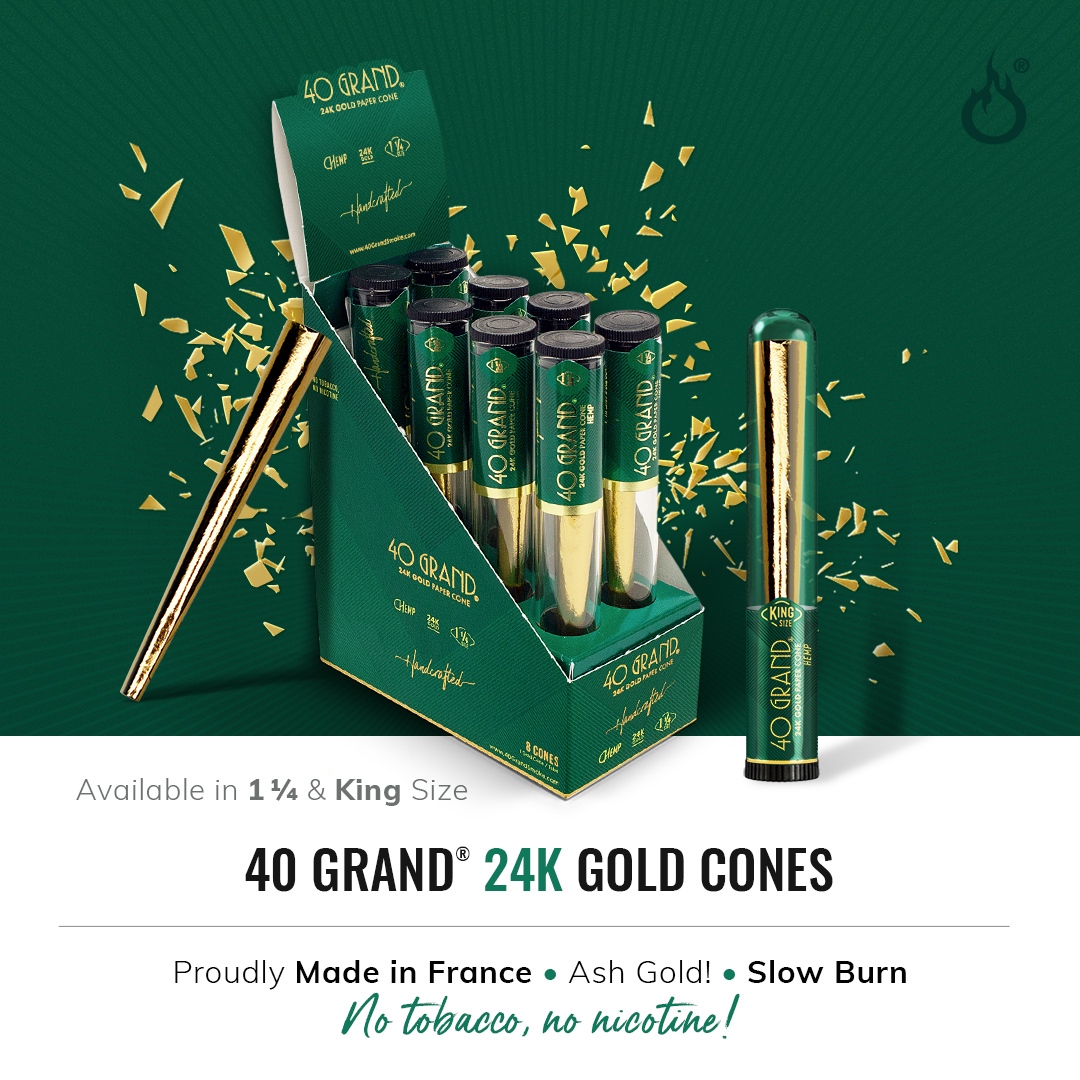 SmokeHouseDist's tweet image. Live the life of luxury with 24k gold right at your fingertips. New 40 Grand Rolling cones come in 1 1/4 size and king size. Get yours today!

#shop #retail #wholesale #distributor #smokehouse #distribution #cones #24kgold