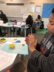 PBL with Play-Doh and math problems in Ms. Kausen's and Ms. Robles's classes. Pick the item for the hamburger work the problem. All correct, build your hamburger based on choices. #Creative #fun <a href="/BurtonSchools/">Burton Schools</a>  <a href="/BurtonBulldogs/">Burton Middle School</a>