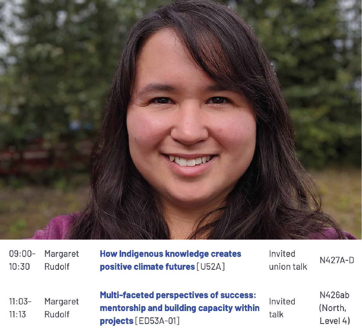Tomorrow <a href="/MargaretAnamaq/">Margaret Rudolf</a> is giving 2 talks @ #AGU22 on how measures of success &amp; worldviews are different between scientists &amp; Indigenous communities. Deeper understanding of these differences builds better partnerships to support adaptation in communities uaf-iarc.org/2022/12/creati…