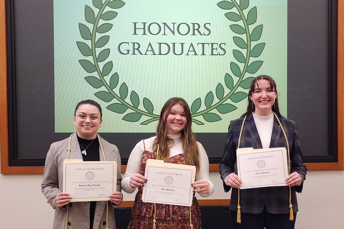 BrookdaleCCNews's tweet photo. What wonderful presentations by our Honors students, Angelica Kaye Limchoc, Sara Hosbach, and Eleeza Faraday at our Fall 2022 Honors Symposium!  

Today, all 3 scholars were recognized for graduating with full honors. https://t.co/b0c4mblK77