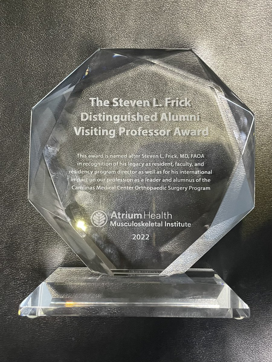 Got to surprise our favorite alum and former program director <a href="/DrStevenFrick/">Steven Frick</a> today by having him as the first “Steven Frick Alumni Visiting Professor”. Honored to count him as one of our own. One of the great educators in orthopaedic surgery! <a href="/AtriumMSKI/">Atrium Health Musculoskeletal Institute</a> #leadership