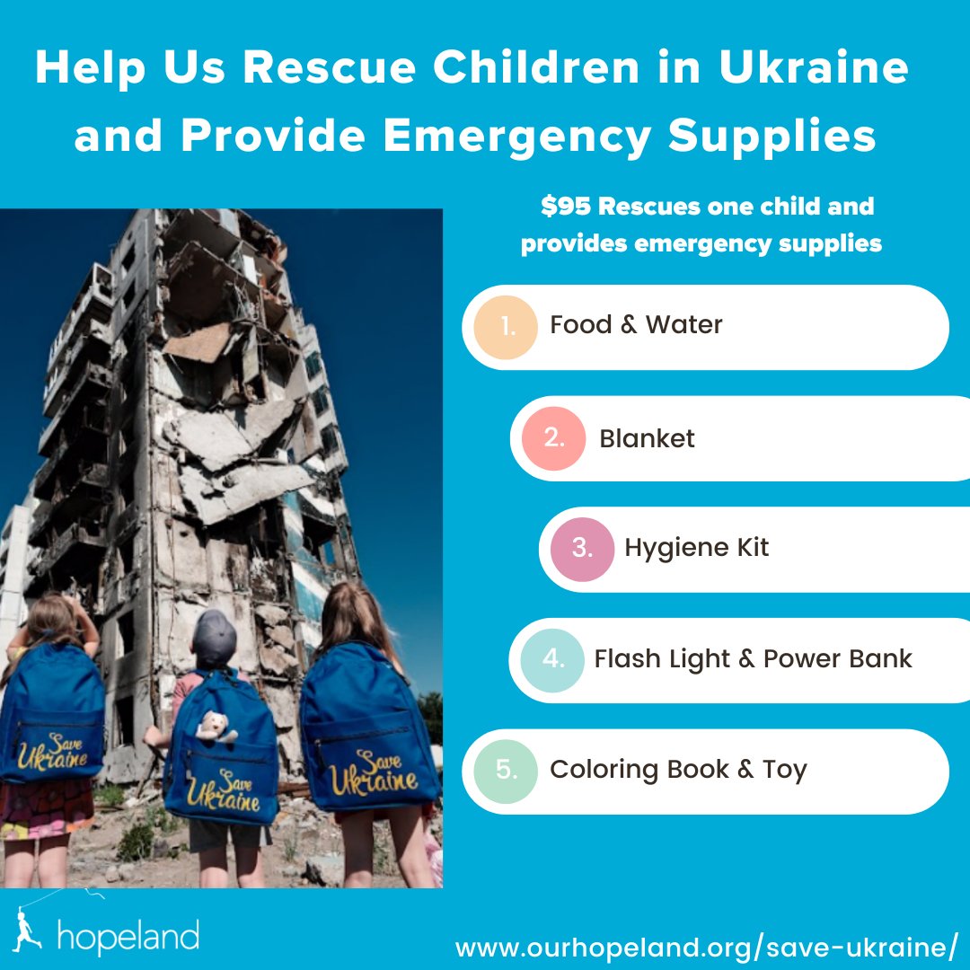 It is not too late to support our campaign to rescue children in Ukraine. Just $95 will rescue a child and give them a survival backpack. You can donate here: ourhopeland.org/save-ukraine/ #saveukraine #ukrainewar #ukraine #ukraine🇺🇦 #rescue #kyiv #trauma #backpack