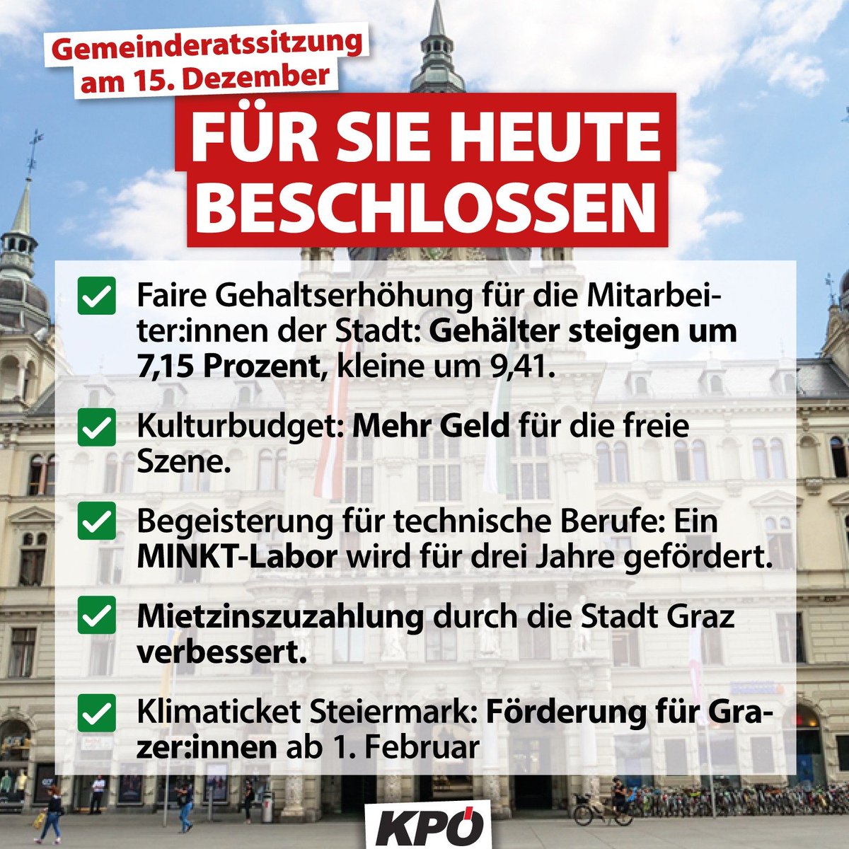 KPGraz's tweet photo. Was bei der heutigen Sitzung im #Gemeinderat in #Graz  für Sie beschlossen wurde: https://t.co/1jUgCaBzni