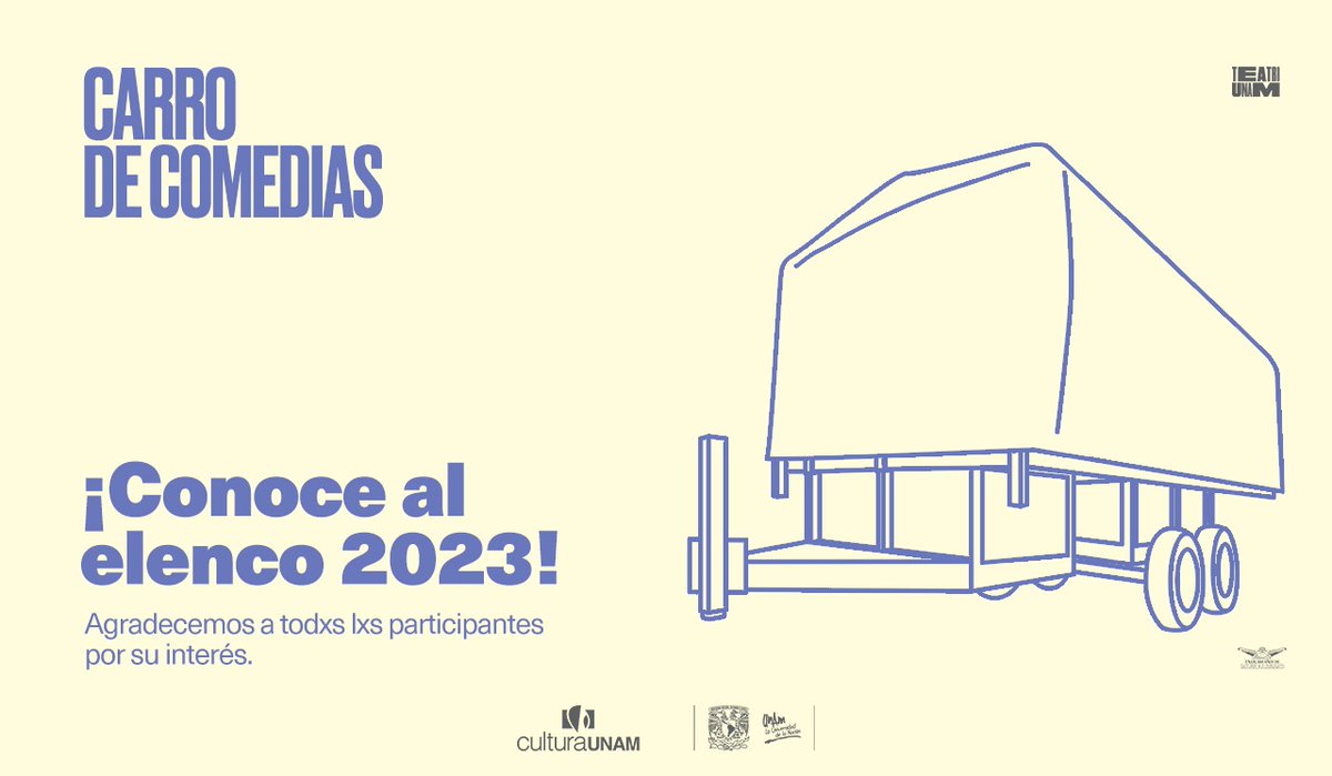 ¡Habemus elenco del Carro de Comedias 2023!
Conoce a nuestros nuevos actores y actrices.
🎭bit.ly/3hz9DHF
¡Muchas felicidades, bienvenidos y bienvenidas a este gran viaje!
<a href="/teatrounam/">Teatro UNAM</a> 
<a href="/ENATOFICIAL/">ENAT</a> 
<a href="/CUT_UNAM/">CUT UNAM</a> 
<a href="/EscuelaCasAzul/">CasAzul</a>
