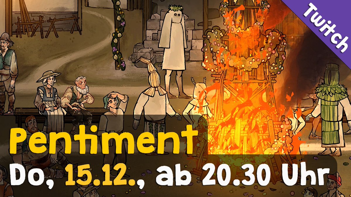 Steinwallen's tweet photo. 7 Jahre sind in #Pentiment vergangen. Nun kehren wir an den Schauplatz des Geschehens zurück und ahnen: Hier ist immer noch richtig was faul. Was genau, versuchen wir nun endlich herauszufinden - gleich im #Donnerstream live auf Twitch: https://t.co/GXH2MRbfiu https://t.co/oGuhjY7Zsh