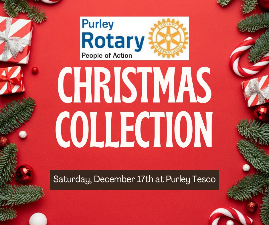 This Saturday you'll find our #Rotarians at #Purley Tesco as part of the annual #christmascollections. Pop by and say hello. We have a special guest from 3pm! #MrsClaus