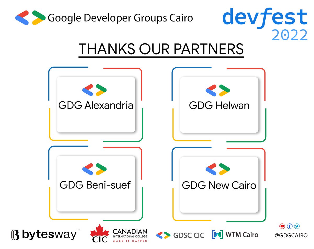 GDGCairo's tweet photo. Thanks to our community Partners at #DevFestCairo22
#Google_developer_groups🔥🥳

GDG Alexandria
GDG Helwan
Google Developers Group - GDG Beni-Suef
GDG New Cairo

They have a passion dedicated to helping the community to grow out of bounds.✊🙌 https://t.co/Tsgr9nfzP9