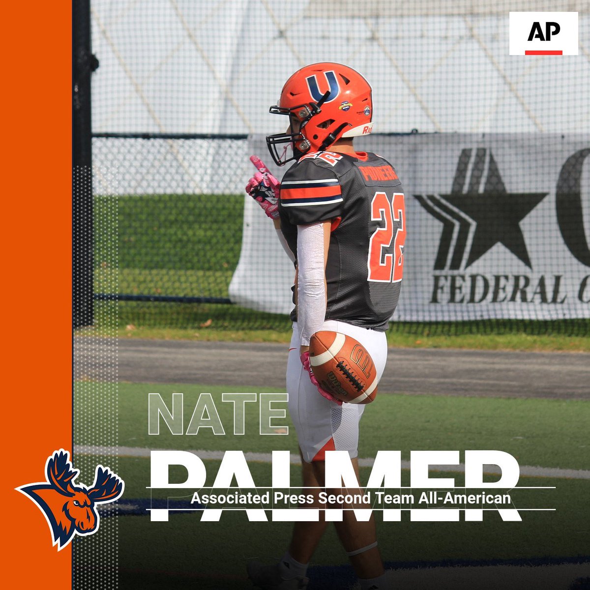 Utica_Pioneers's tweet photo. What’s better than one All-American honor? That would be two! 

After earning AFCA First Team All-American honors earlier this week, Nate Palmer has now been named an Associated Press Second Team All-American! https://t.co/DSS04zBiR5