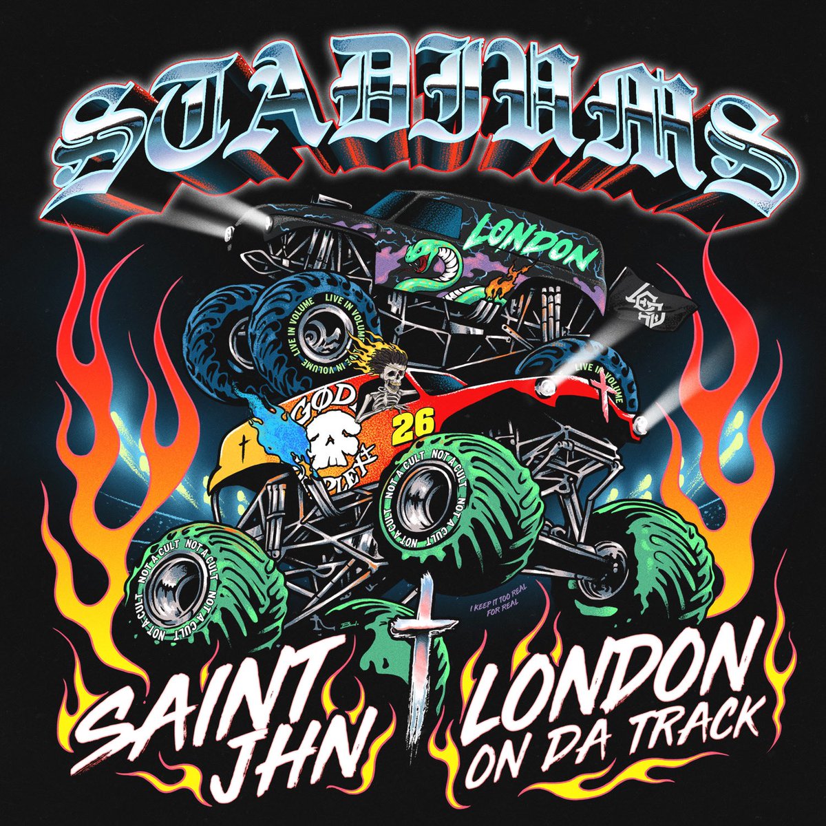 SAINtJHN's tweet photo. SAINt x @LondonOnDaTrack out at midnight!!!! ✝️ x 🐍 STADIUMS https://t.co/8PboqXqCwl